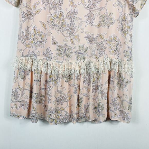 Ann Taylor LOFT Size Small Floral Ruffled Lace Flutter Sleeve Mini Dress Pink - Picture 4 of 7